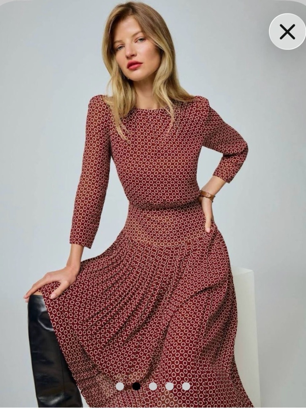 Reformation Burgundy Geometric Long Sleeve Midi Dress